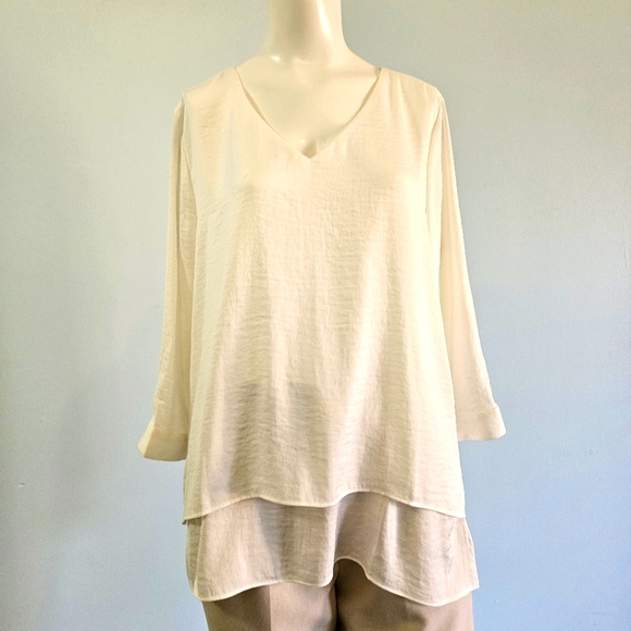 Chico's Womens Tunic Top Blouse Flowy Petal Back Cottagecore Hi Lo Soft White M - Picture 7 of 12